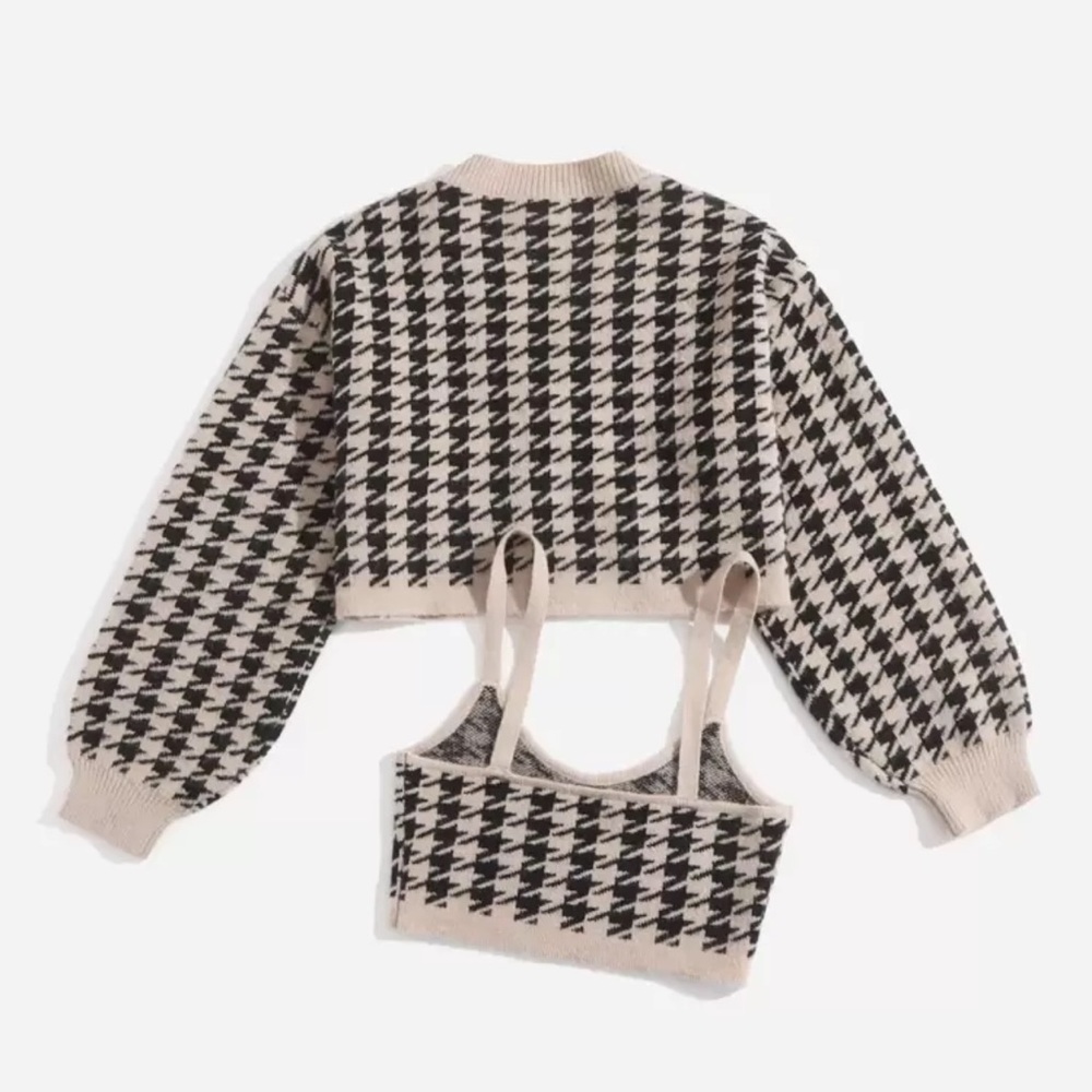 Houndstooth Pattern Drop Shoulder Button Up Cardi… - image 2